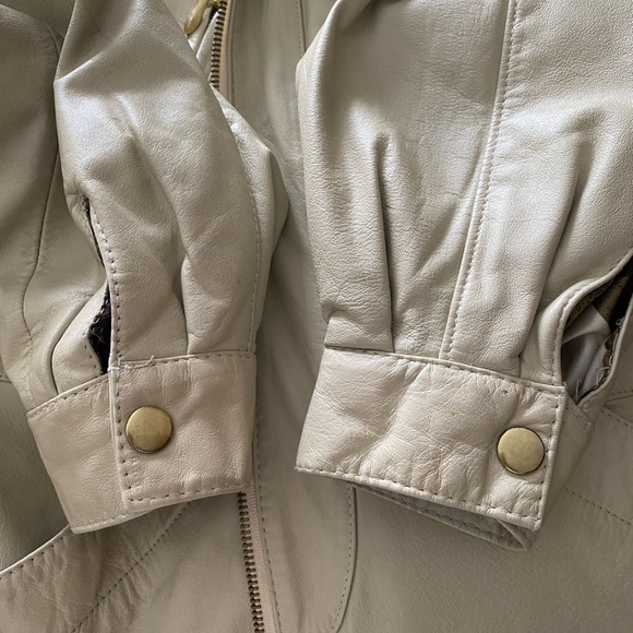 Pelle STUNNING Vintage LUXE Fur & Leather Parka Ivory Women’s size S Oversized - Picture 12 of 16
